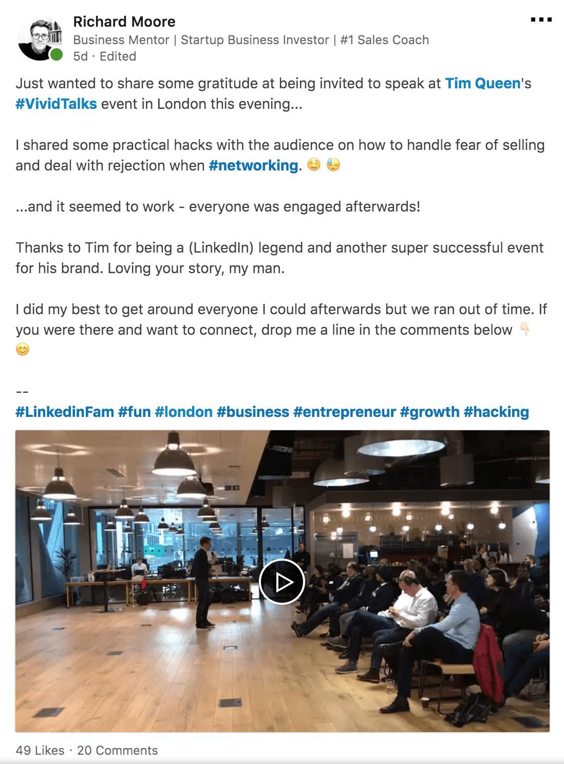 Vivid Talks Growth Hacking Success at WeWork Moorgate London on March 29 2018 Praise - 02